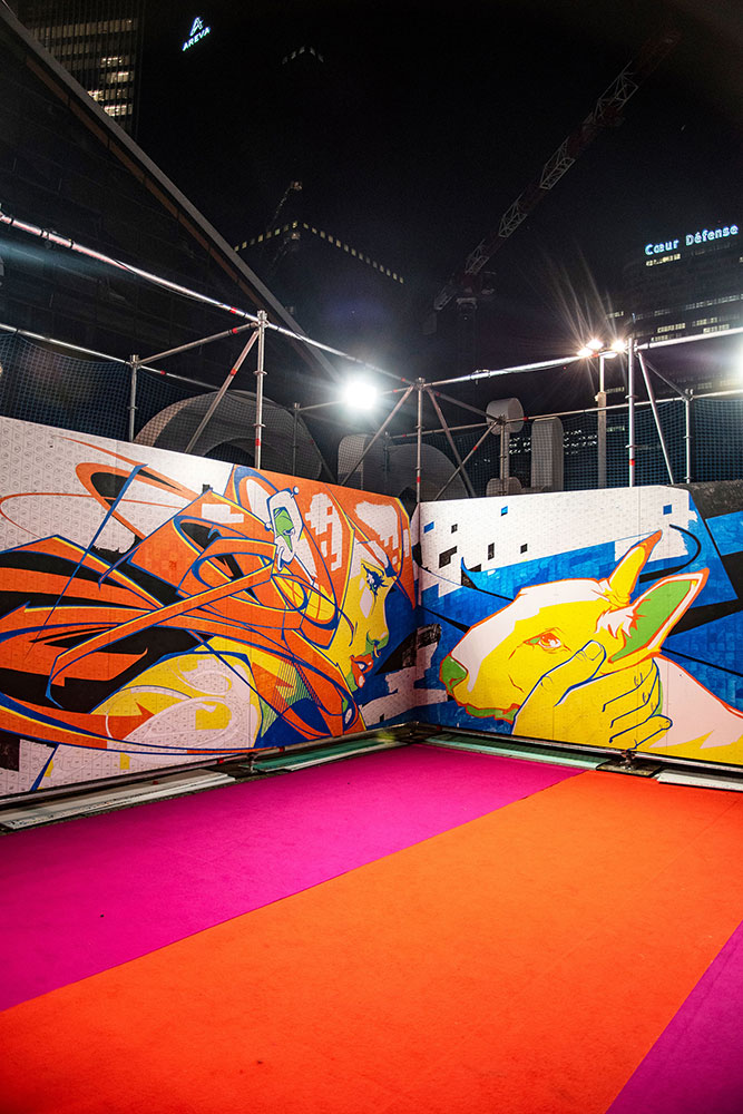 Urban Week Festival Paris La Defense, Street Art graffitti painted by the public, September 18, 2020, France, (Nos Dren).