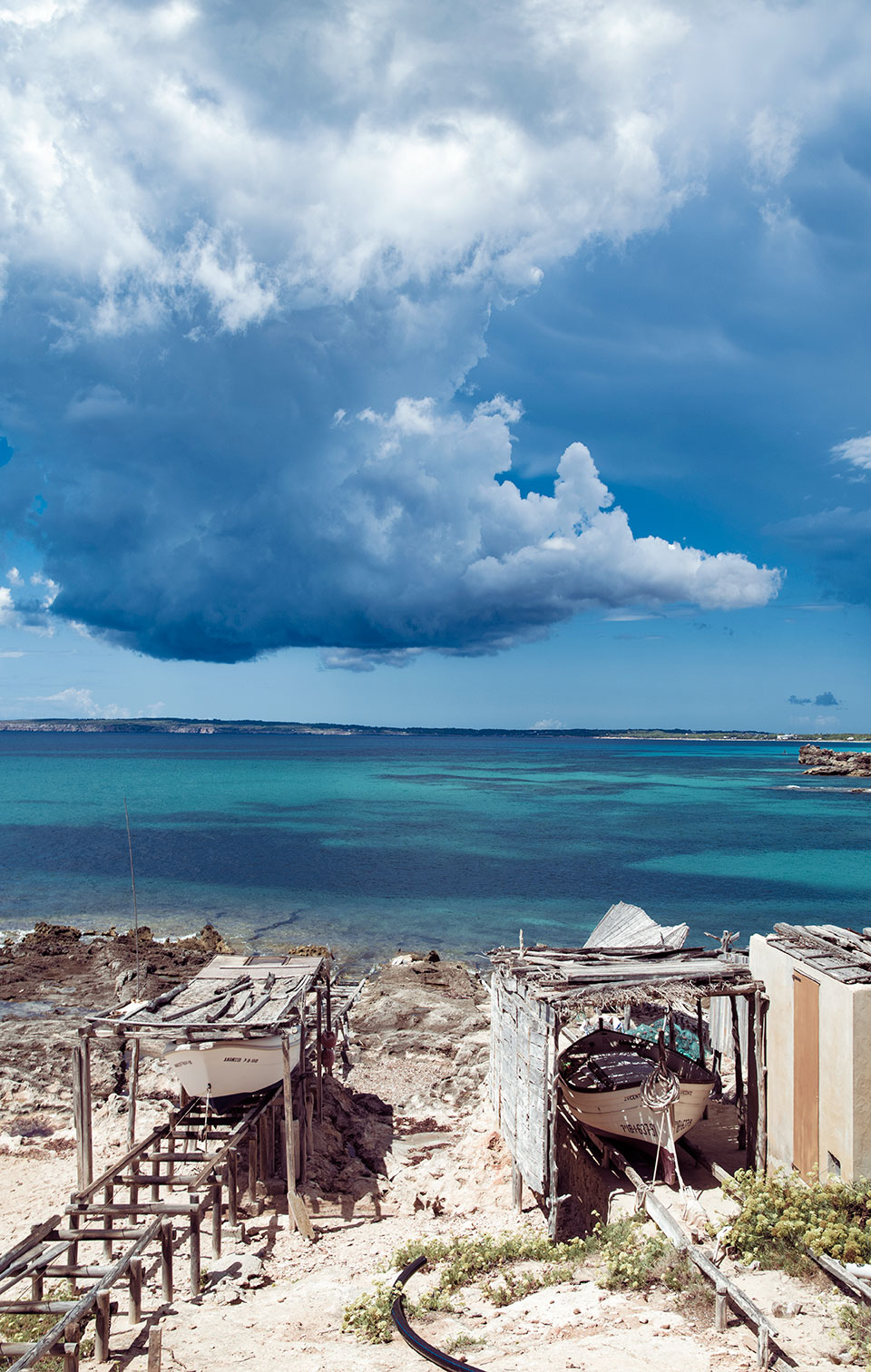 Calo d'Es Mort old harbor and boats, Formentera, Spain, (Nos Dren)