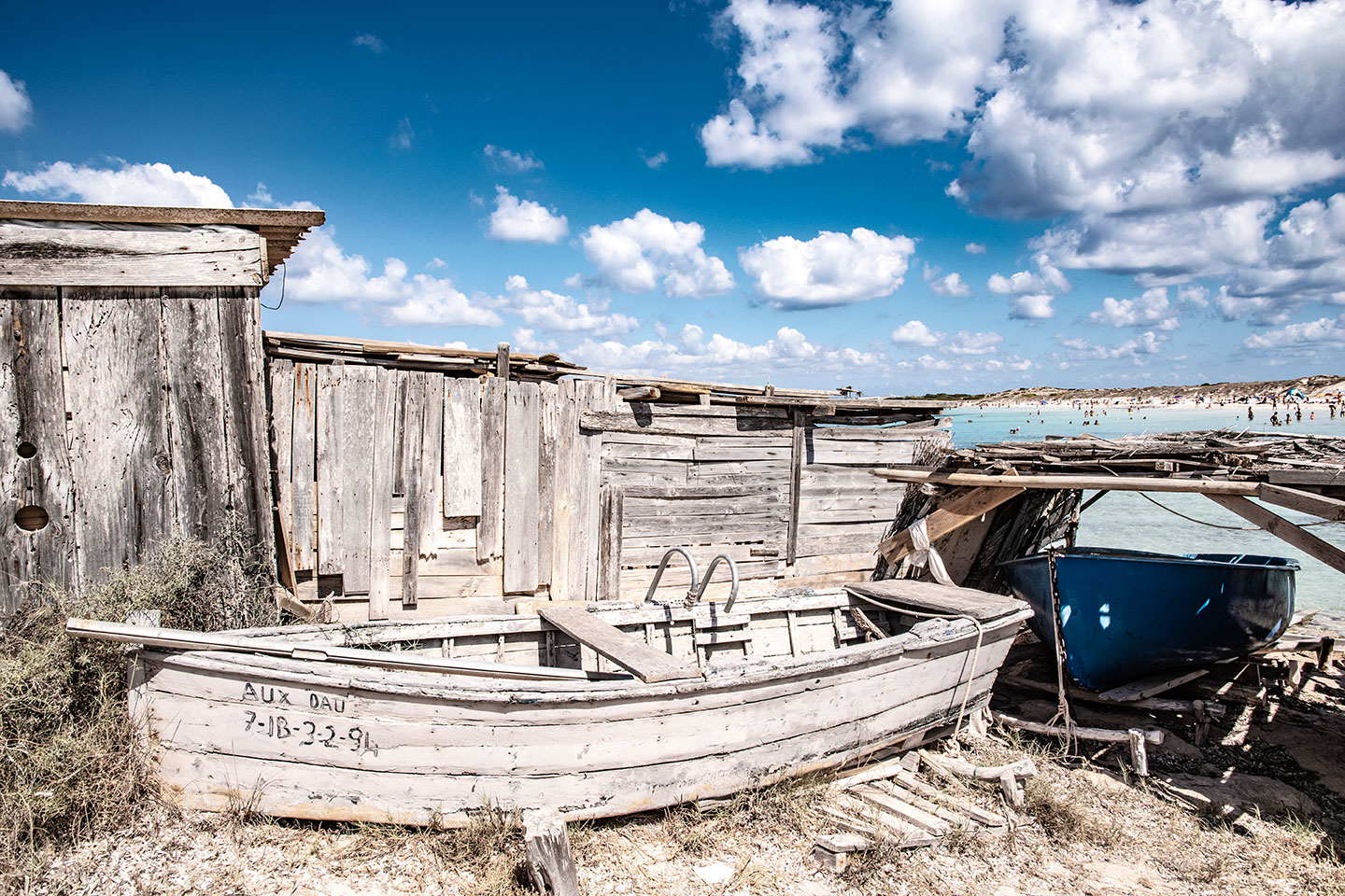 Old harbor and boats at Platja de ses Illetes, Formentera, Balearic Islands, Spain 2020, (Nos Dren).