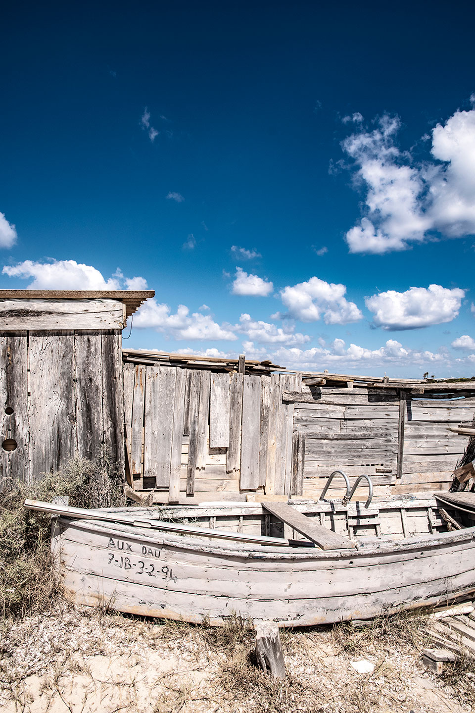 Old harbor and boats at Platja de ses Illetes, Formentera, Balearic Islands, Spain 2020, (Nos Dren).
