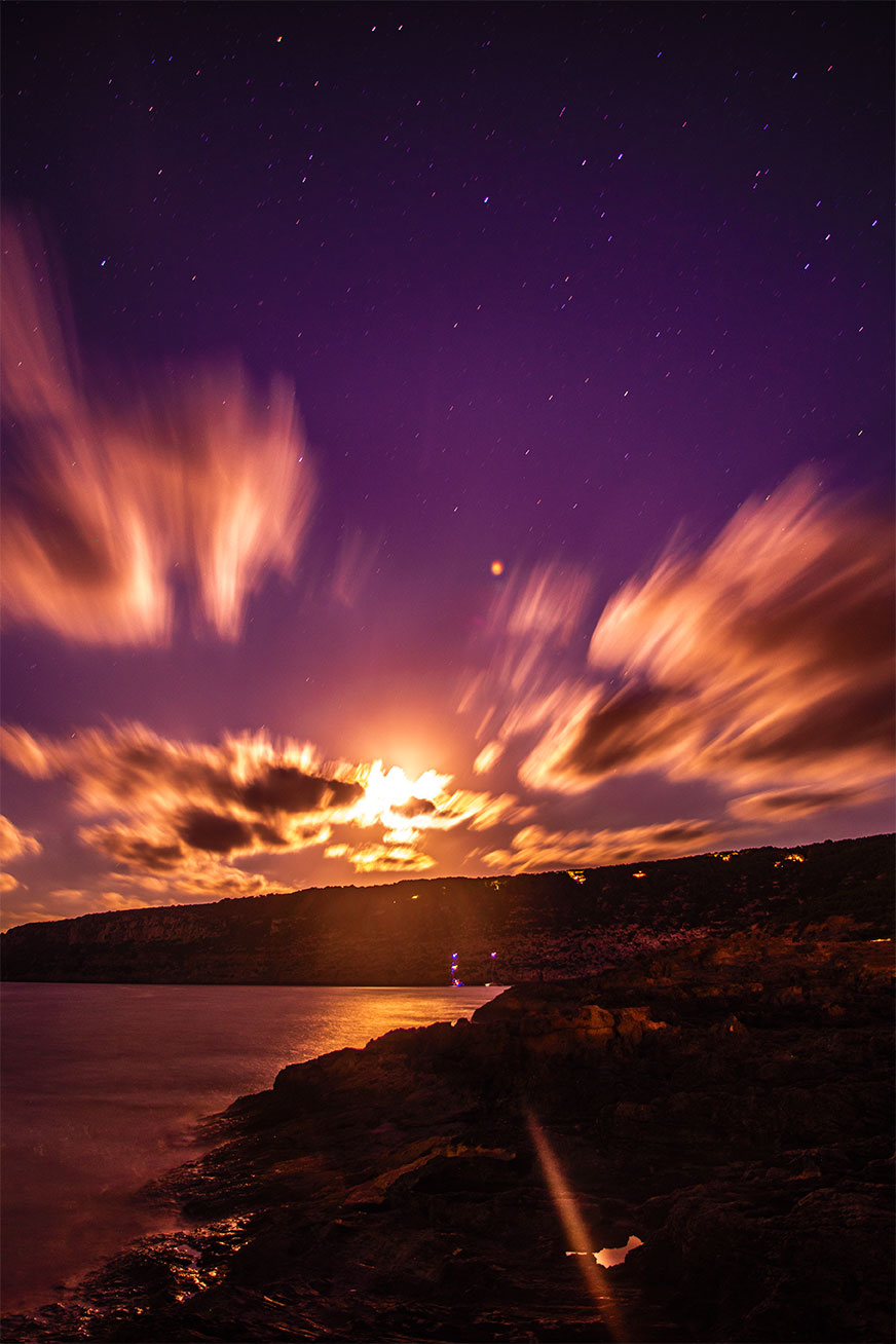 Slow speed shutter night photography, Es Calo, Formentera, Spain 2020, (Nos Dren).