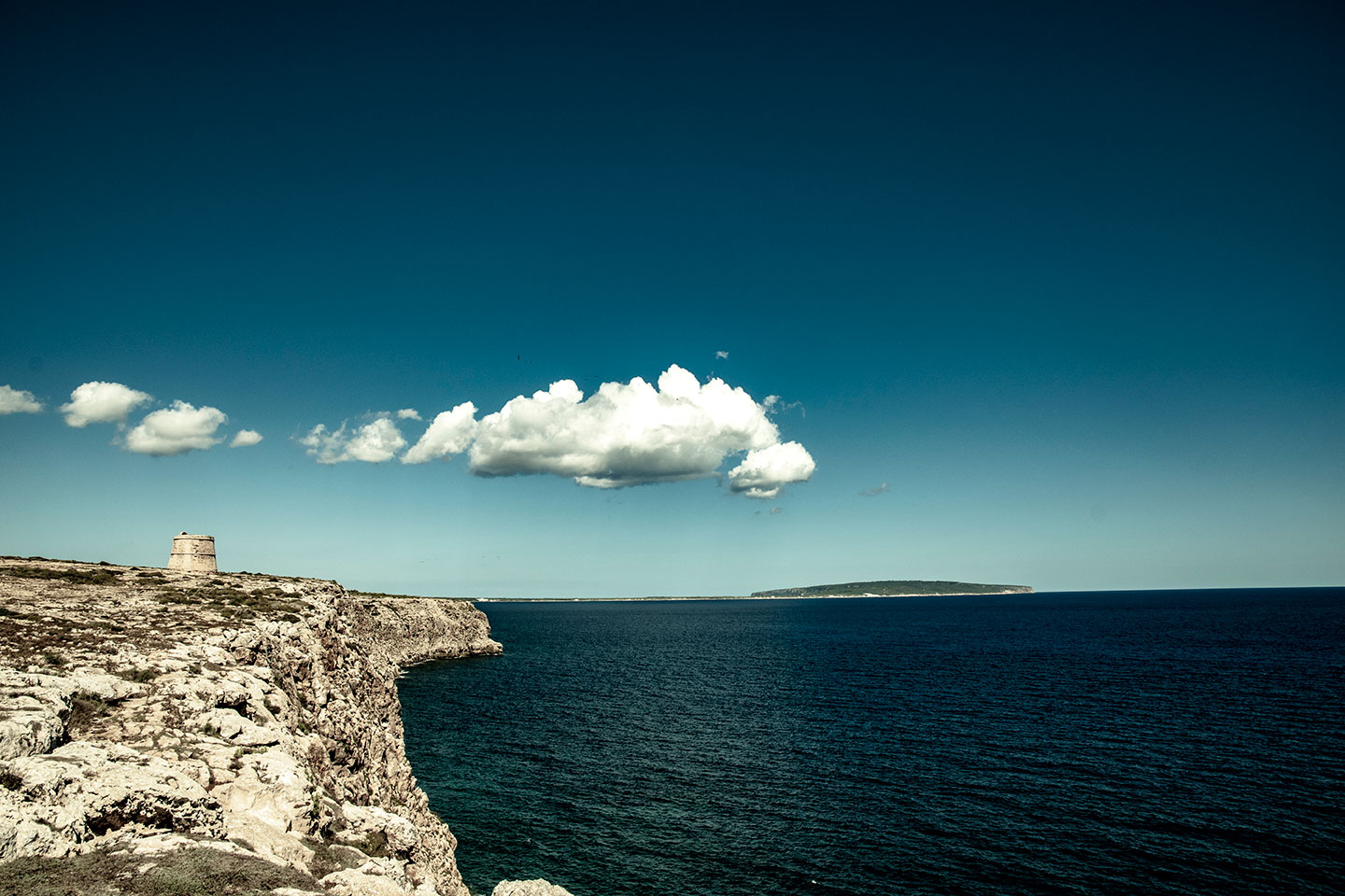 El Pilar de la Mola seen from Torre del Cap de Barbaria, Formentera, Balearic Islands, Spain 2020 (Nos Dren).