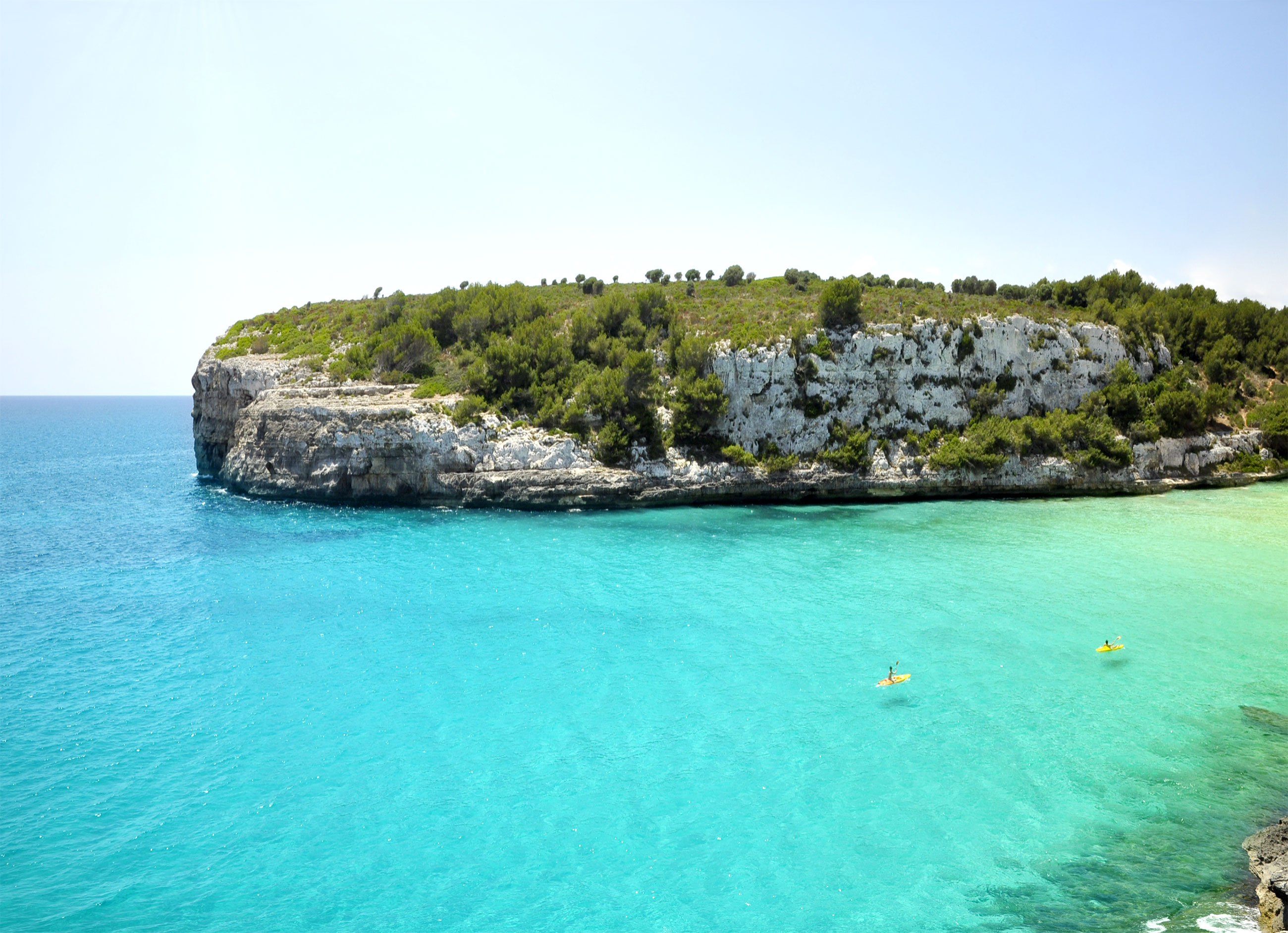 Landscape and crystal water view from the cliff above Cala Romantica of Mallorca, Spain, (Nos Dren)