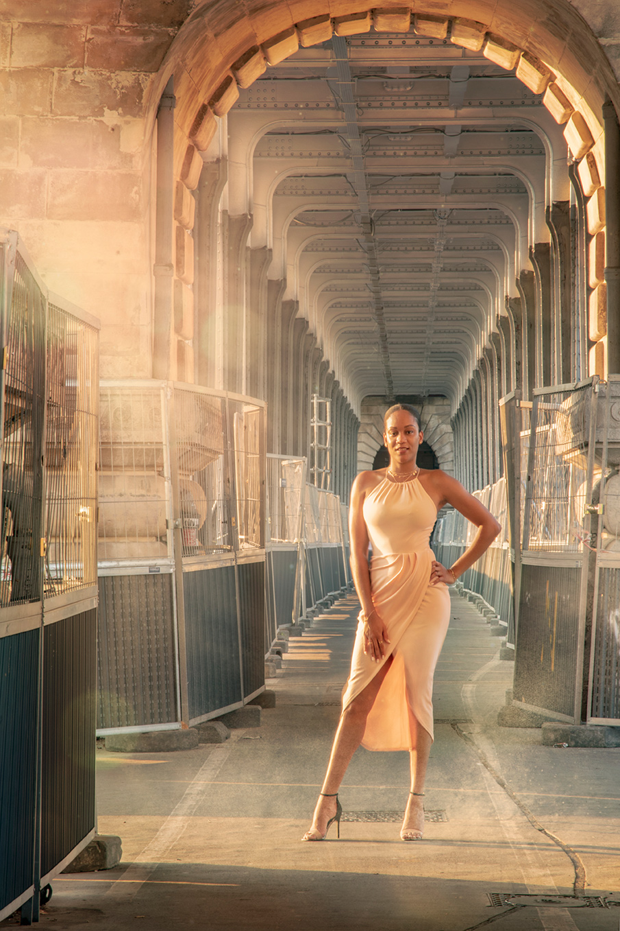 Fashion model Laurine at Paris, Bir Hakeim bridge, Eiffel Tower, France, (Nos Dren).